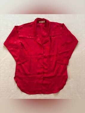 Vintage Gold Label Victoria's Secret Red Floral Polyester Button Down P/S